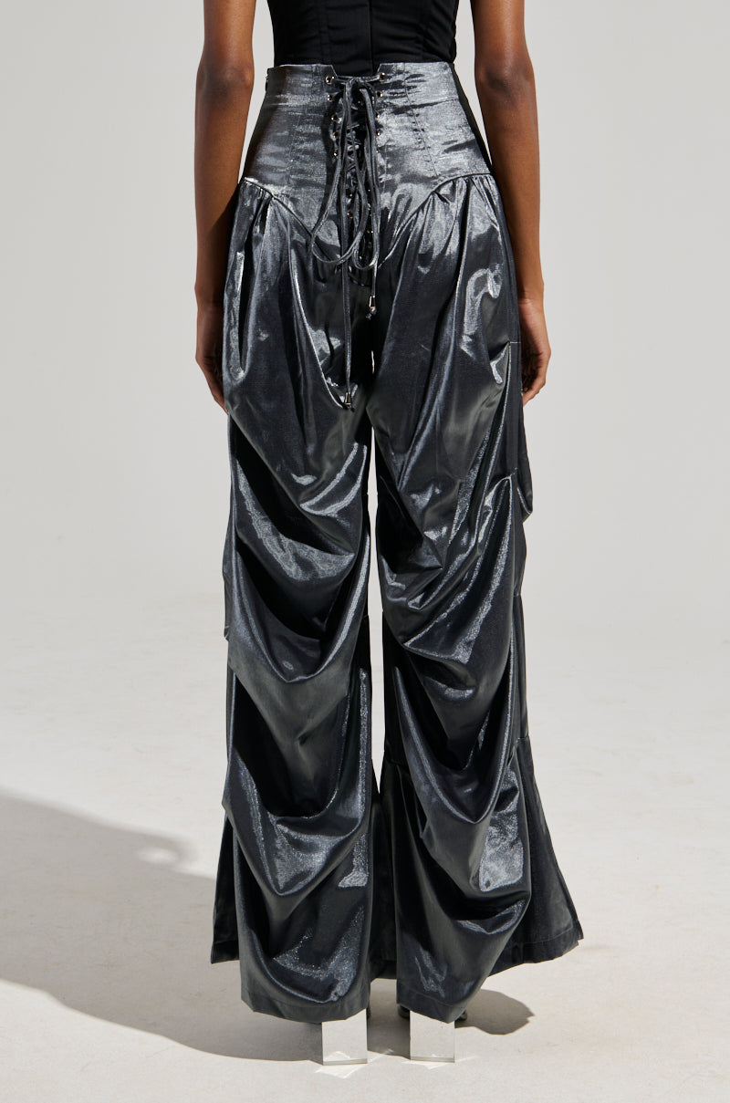 BELLA SATIN HIGH RISE TROUSER IN GREY