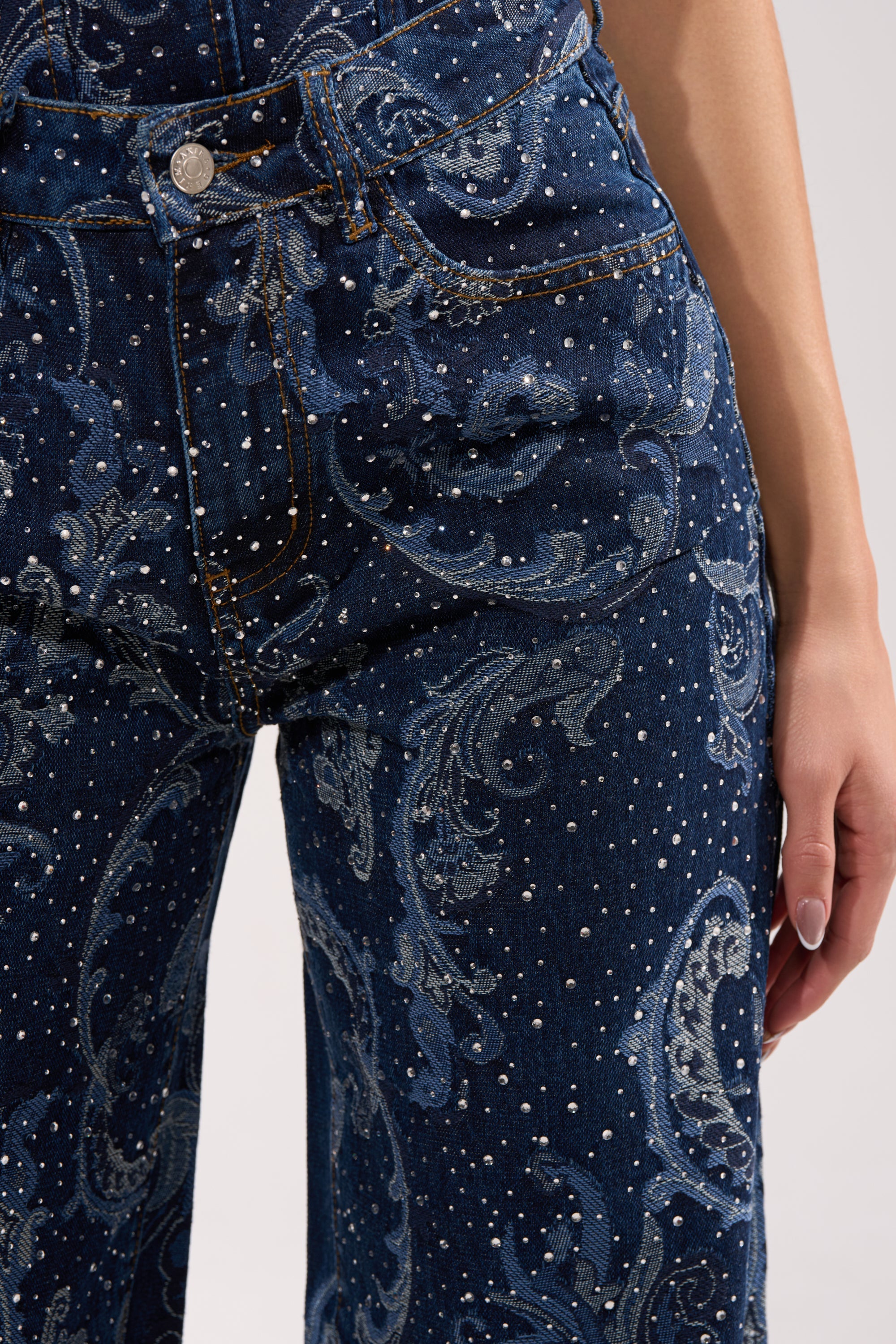 ELEVATED WIDE LEG DENIM WITH RHINESTONES