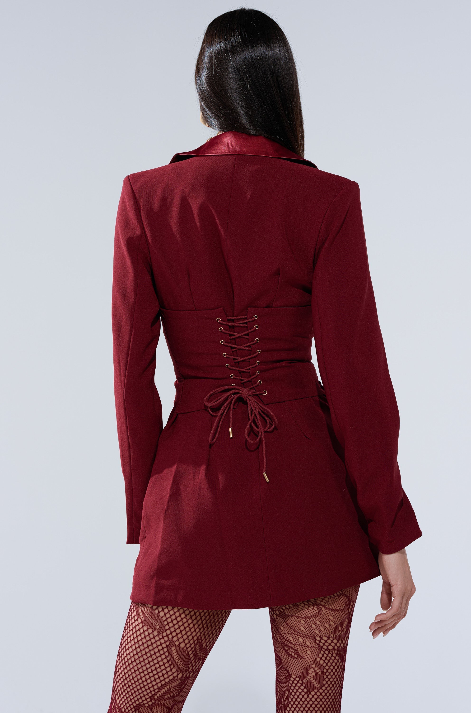 BUSINESS CASUAL BLAZER DRESS IN BURGUNDY