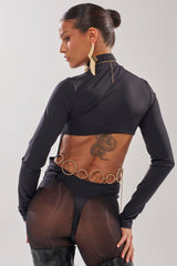 BLACK OUT MOCK NECK OPEN BACK BODYSUIT