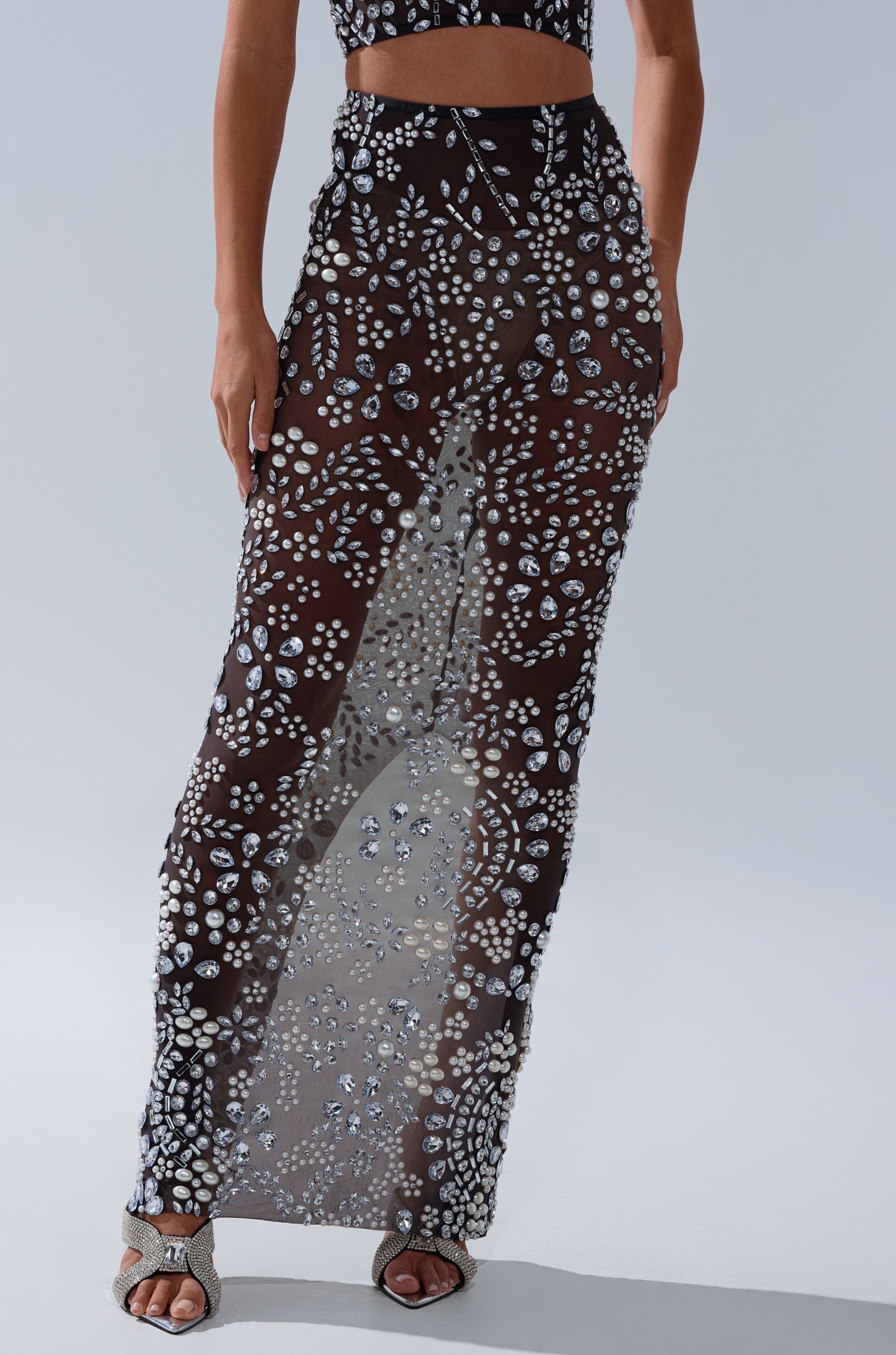BLING BLING MESH RHINESTONE MAXI SKIRT
