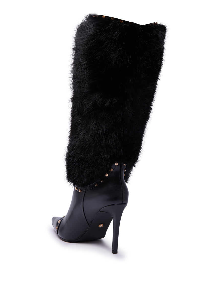AZALEA WANG ALISETTE BLACK FUR BOOT