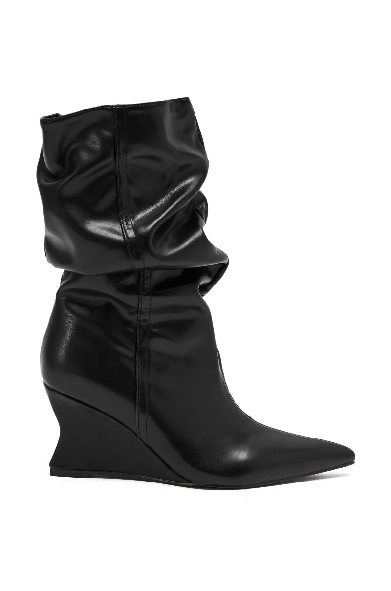 AZALEA WANG ASAF RUCHED WEDGE BOOTIE IN BLACK