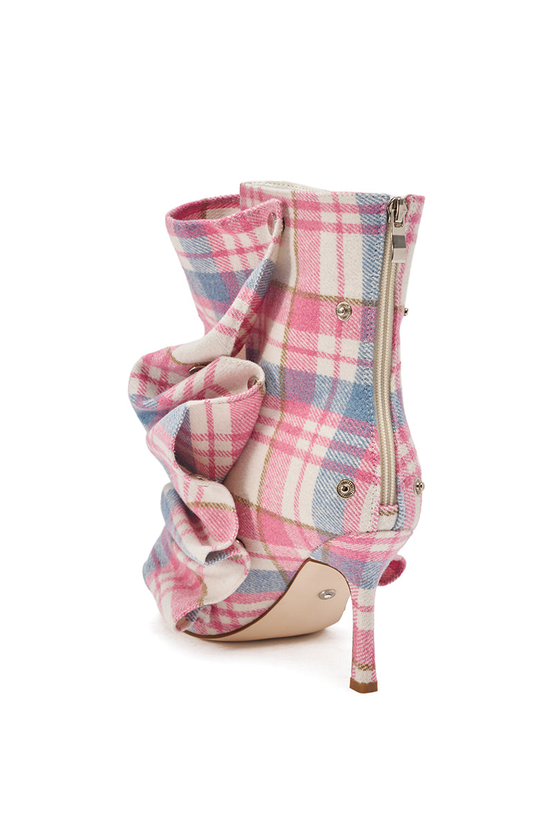 AZALEA WANG BIRD SONG PINK PLAID MULTI OPEN TOE SNAP BOOTIE