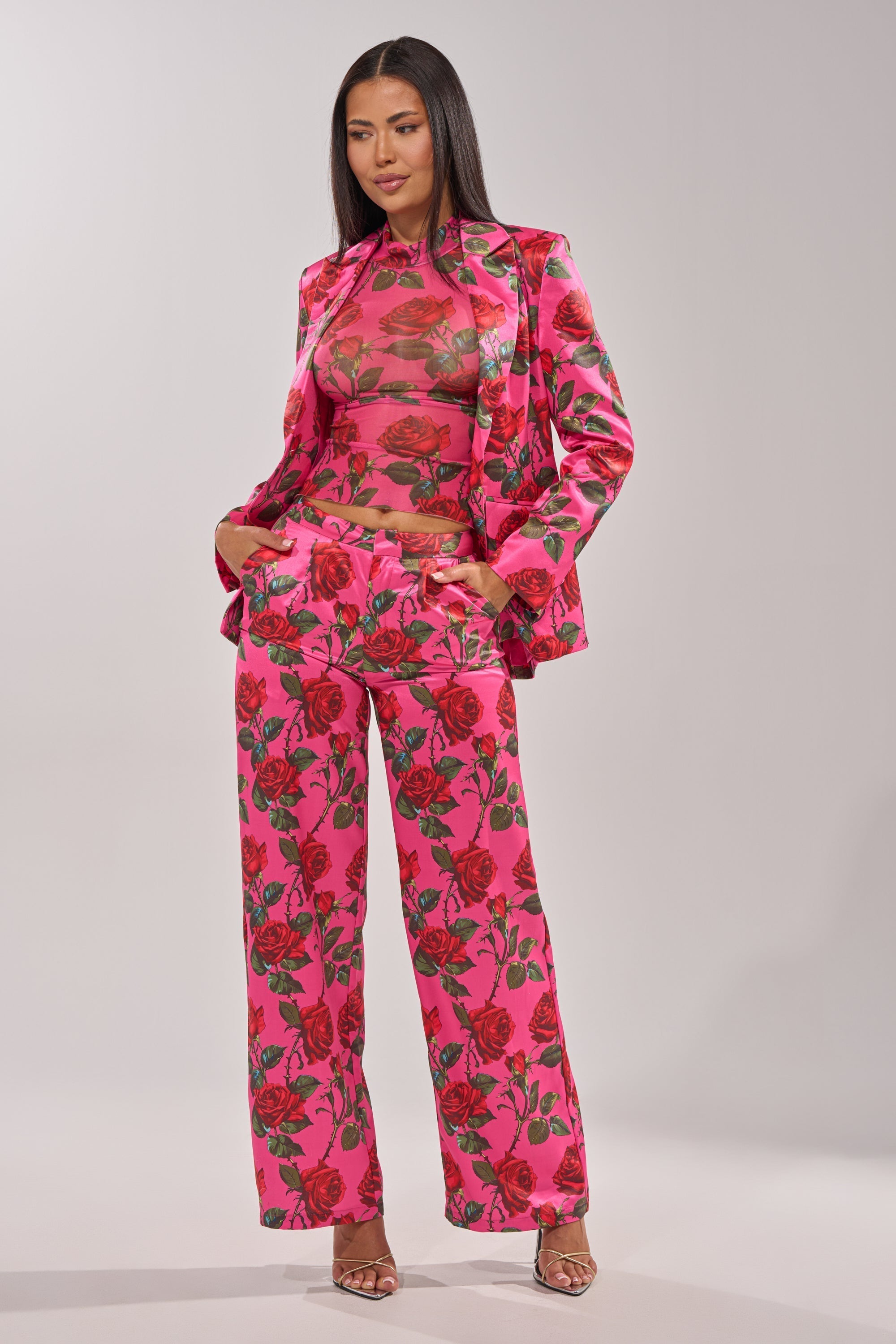DOZEN ROSES SATIN PANT IN FUCHSIA