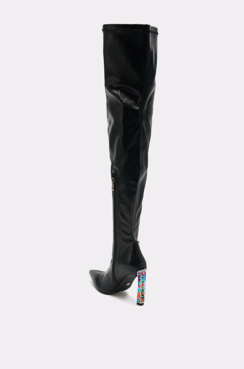 AZALEA WANG COSMIC BLING BLACK BOOT WITH EMBELLISHED HEEL