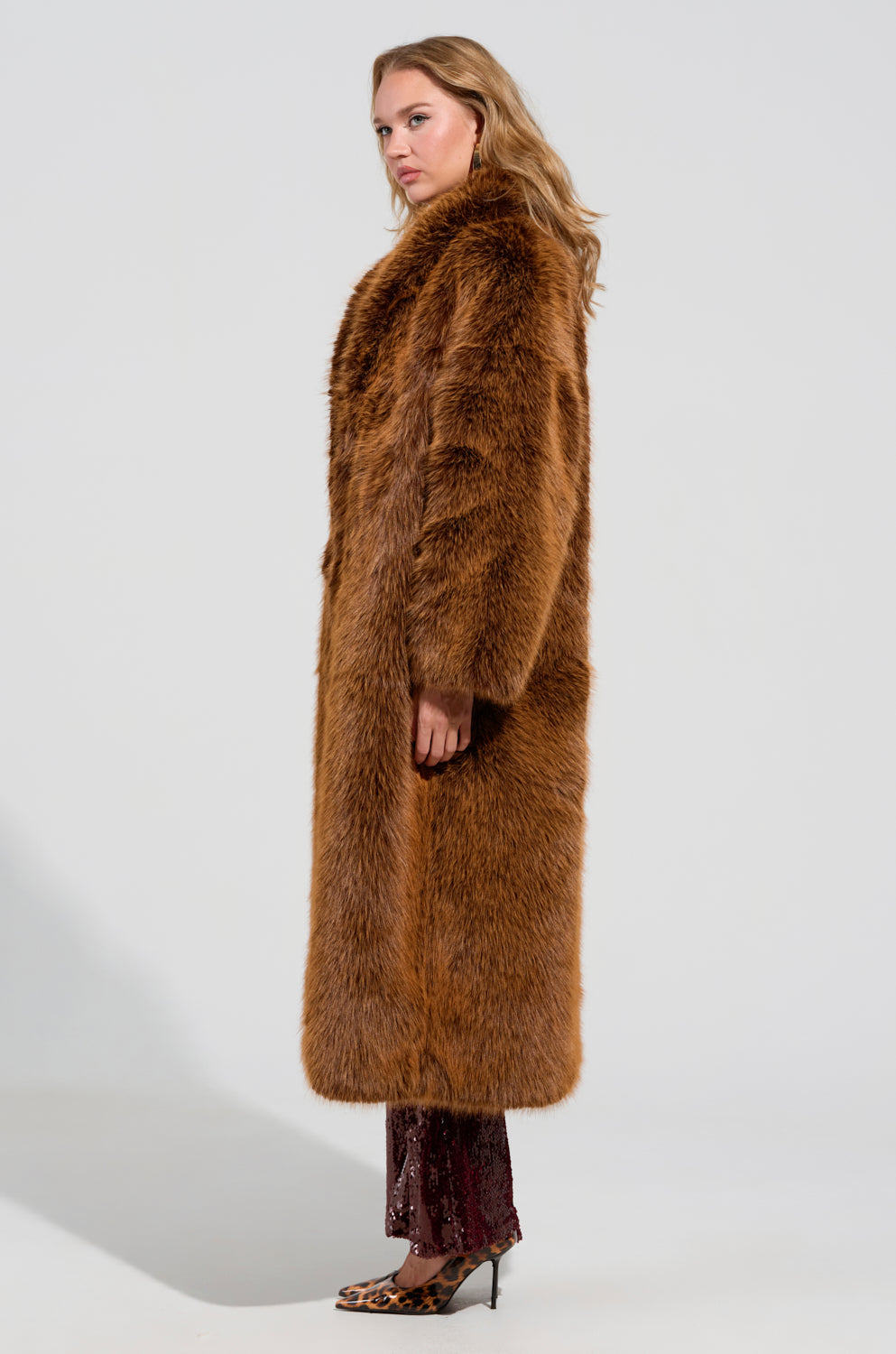 DAYANNE FAUX FUR TRENCH IN BROWN