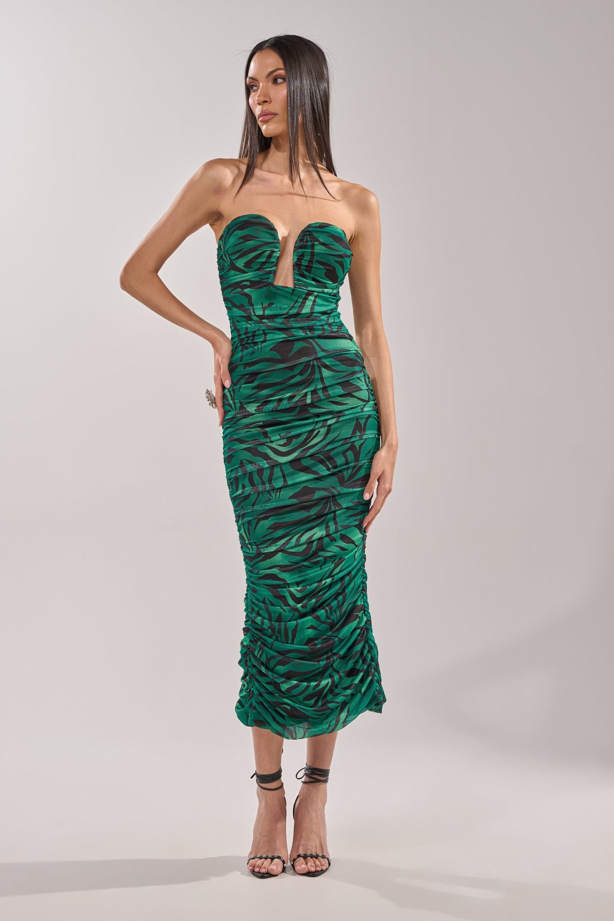 DAY OUT STRAPLESS PRINT MIDI DRESS