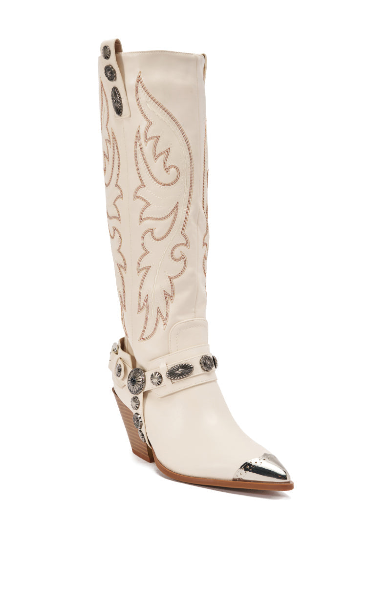 AZALEA WANG GERVASE BONE PU SILVER HARDWARE WESTERN BOOT
