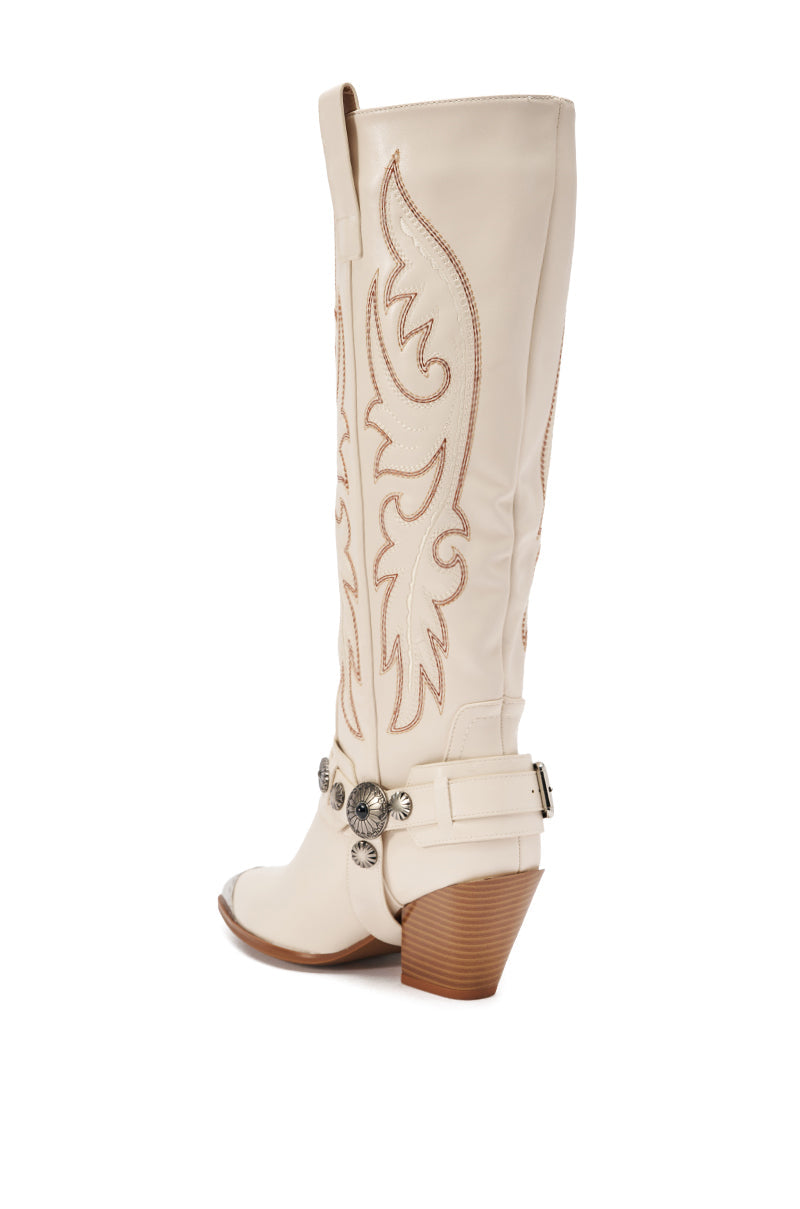AZALEA WANG GERVASE BONE PU SILVER HARDWARE WESTERN BOOT