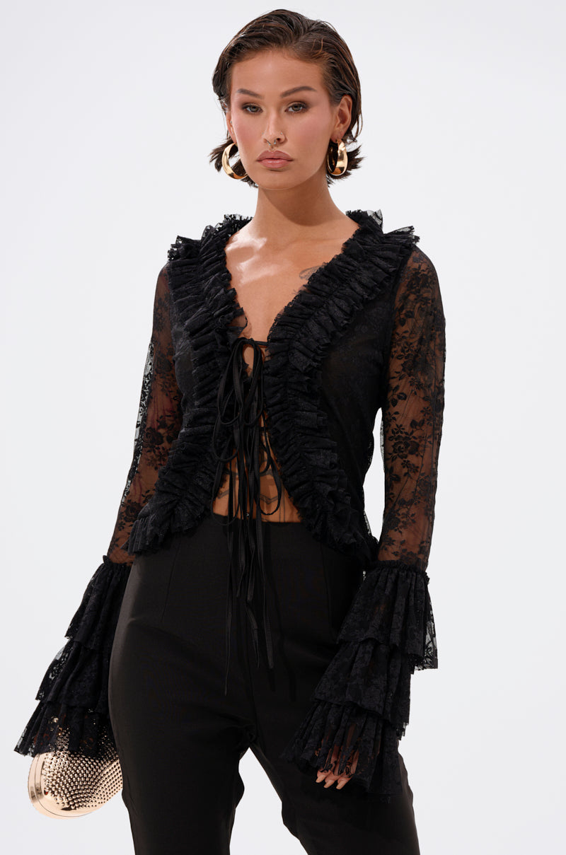 AN ELEGANT AFFAIR RUFFLE LACE BLOUSE IN BLACK