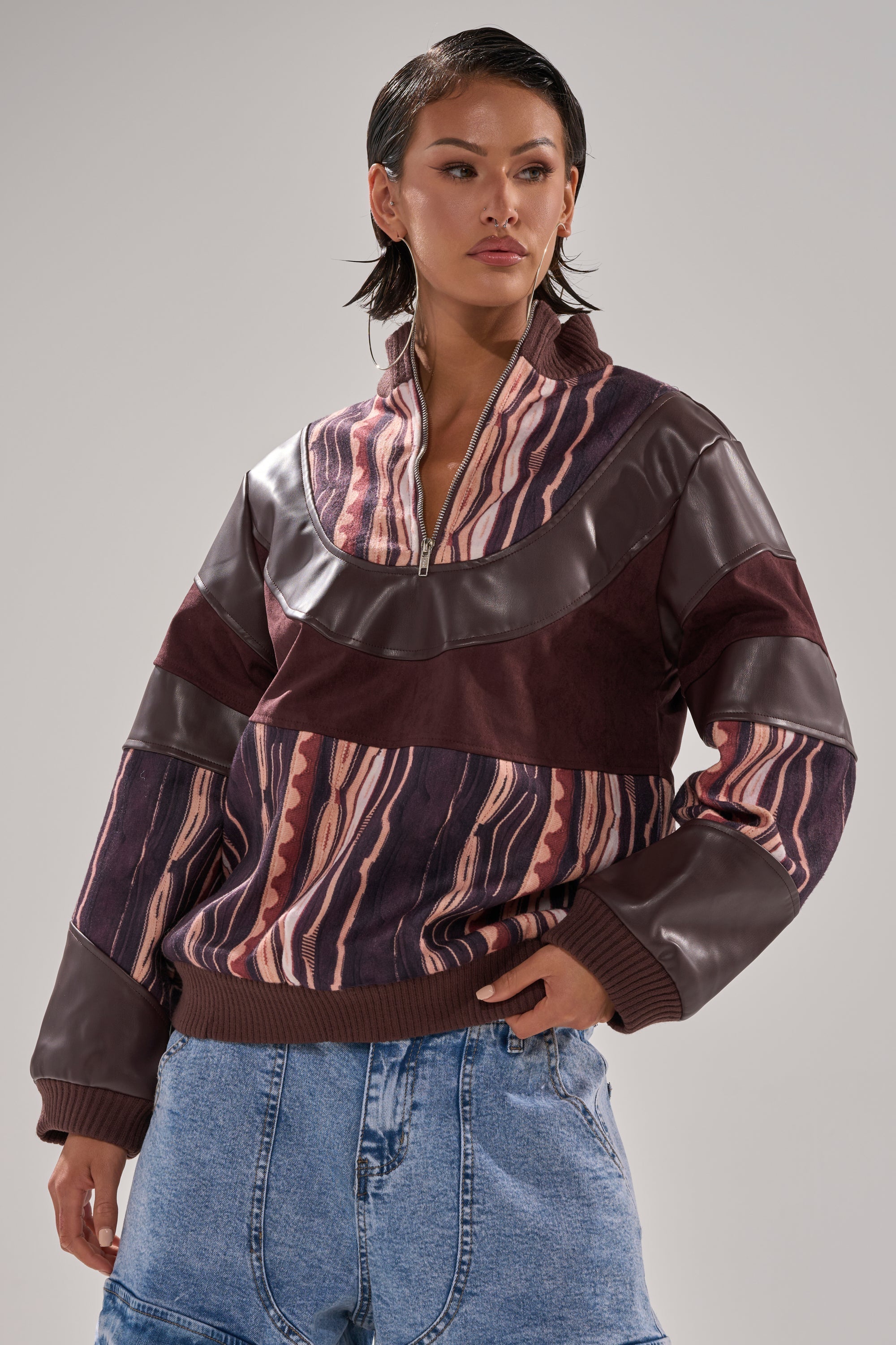CRAZY IN LOVE FAUX LEATHER SWEATSHIRT