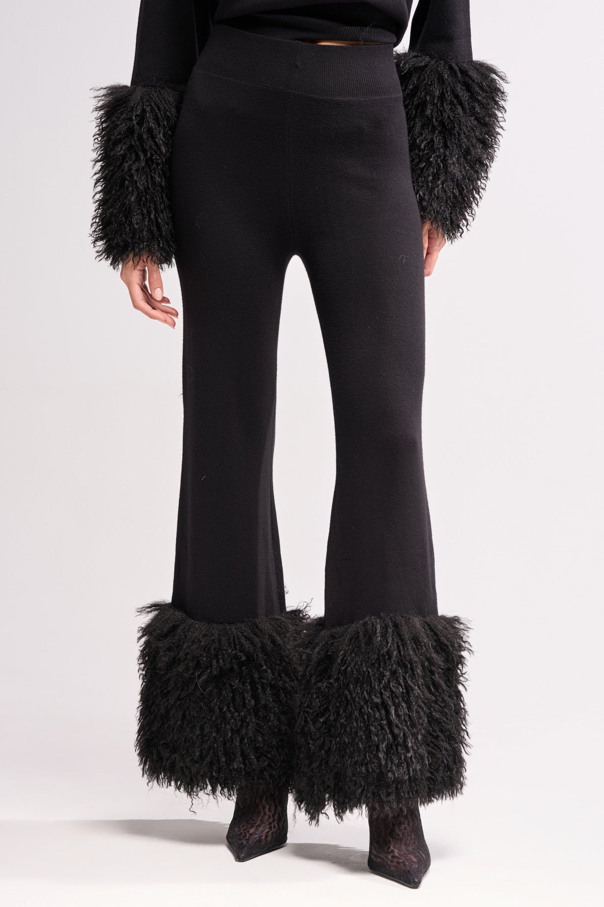 COZY VIBES SWEATER PANT WITH FUR CUFF IN BLACK