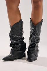 AZALEA WANG HAWKSTON BLACK PU RUCHED WESTERN BOOTIE