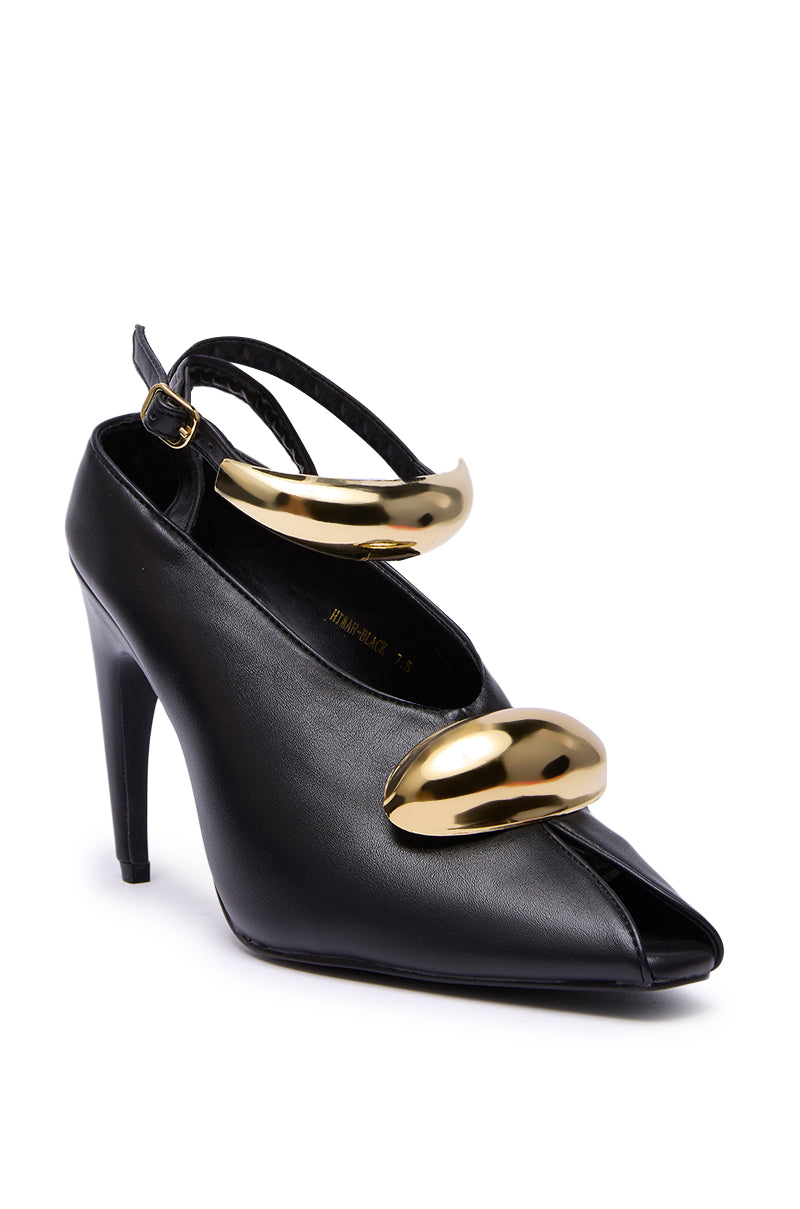 AZALEA WANG HIMAH BLACK OPEN TOE PUMP