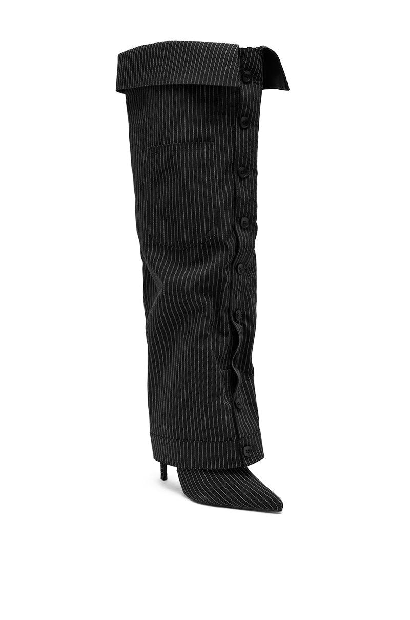 AZALEA WANG IMRI BLACK SHIRTING STRIPED STILETTO BOOT