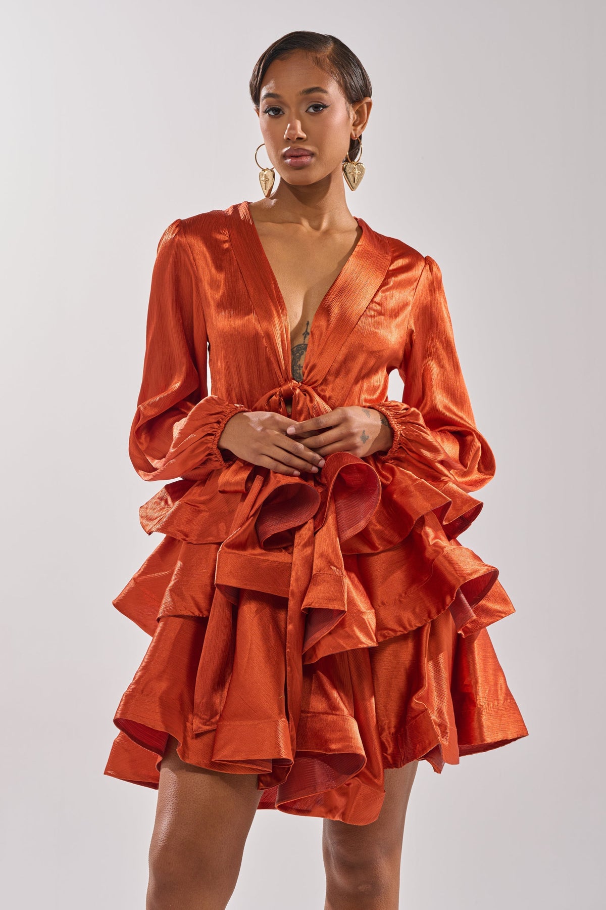 ARIANA SATIN RUFFLED MINI DRESS