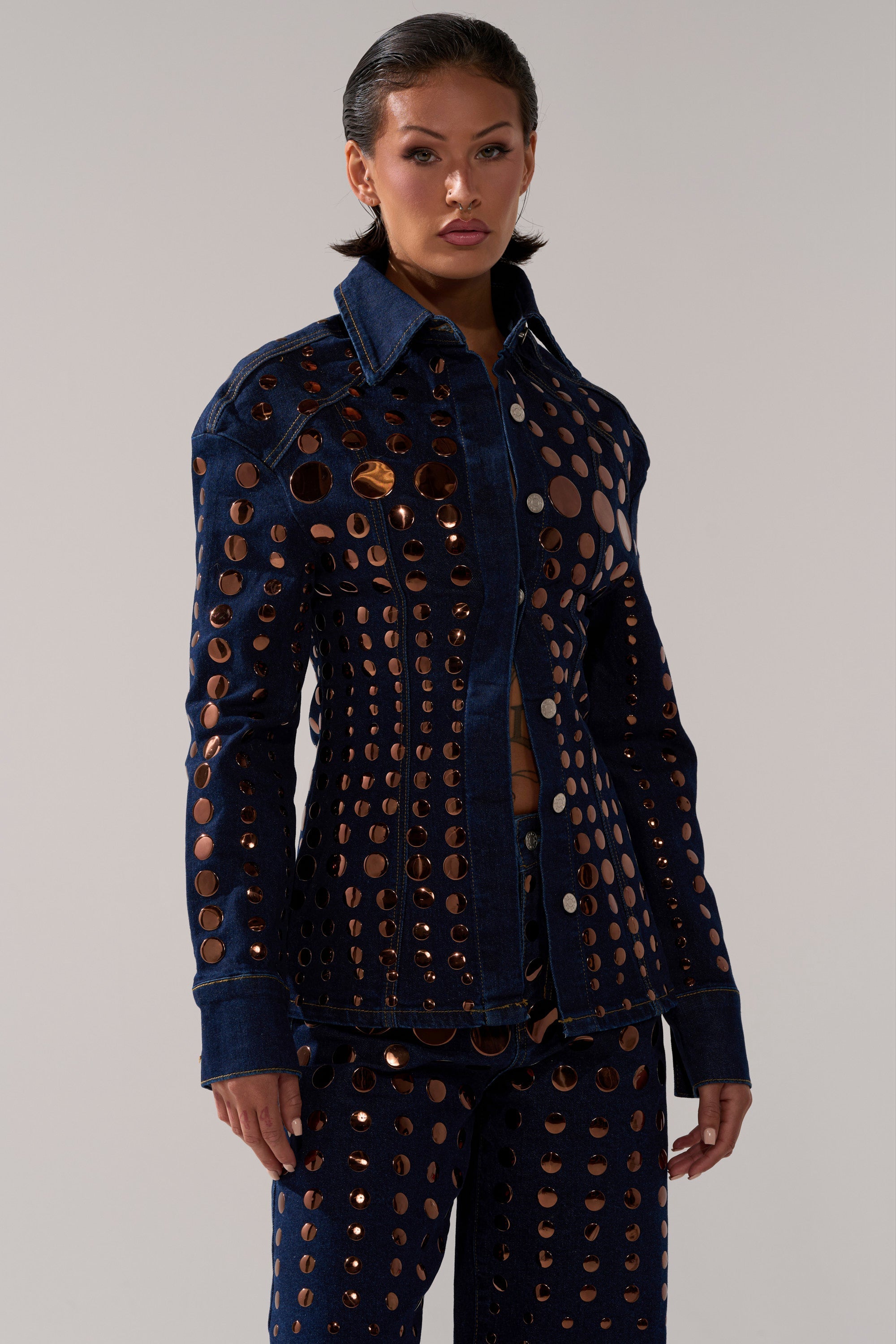 DISCO BABE DENIM BUTTON DOWN