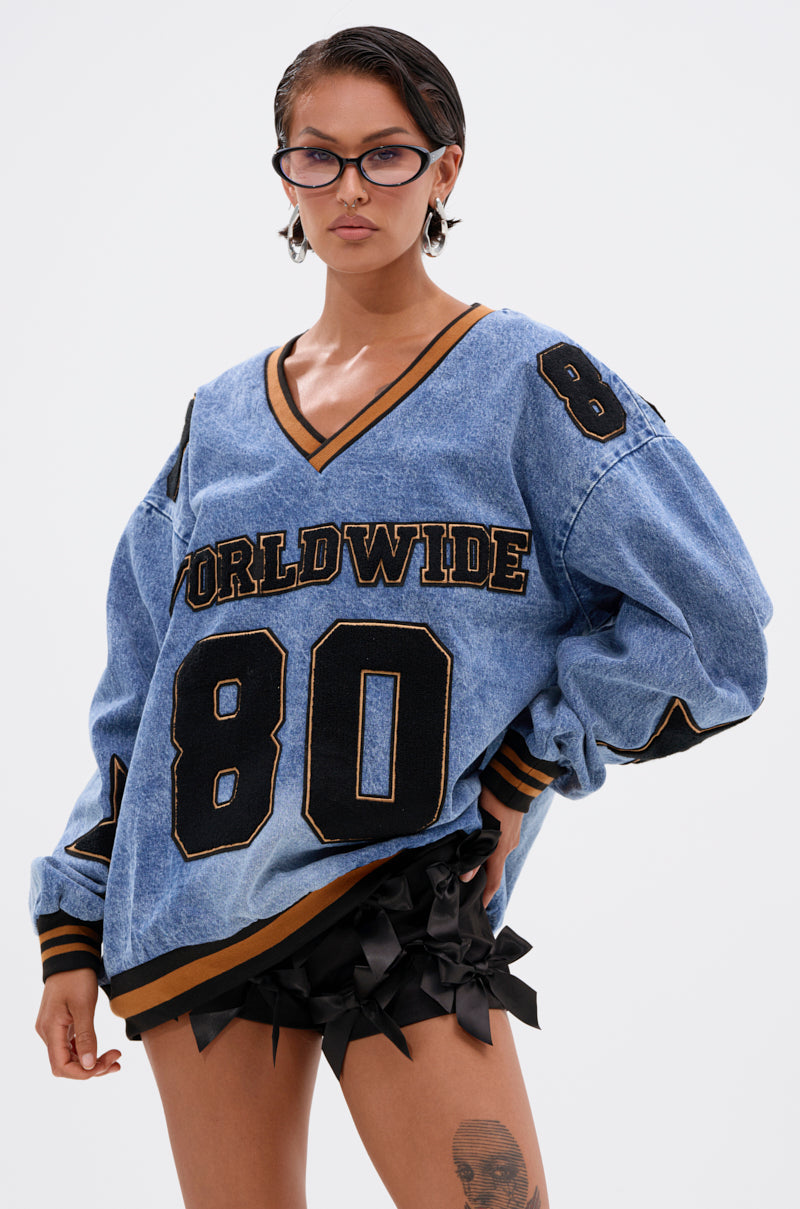 ALL AROUND THE WORLD DENIM SWEATSHIRT