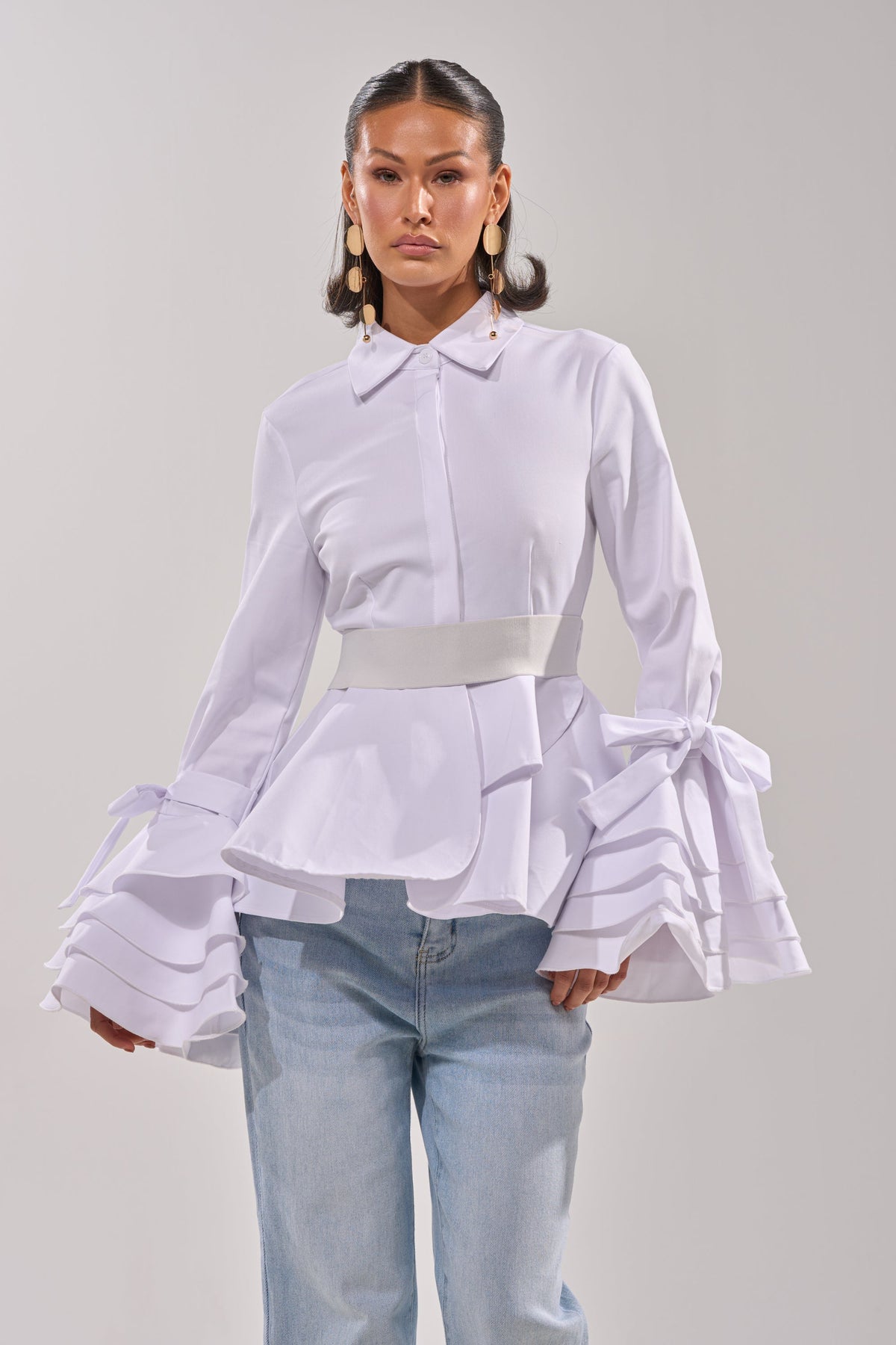 ELEGANT PEPLUM BUTTON DOWN BLOUSE