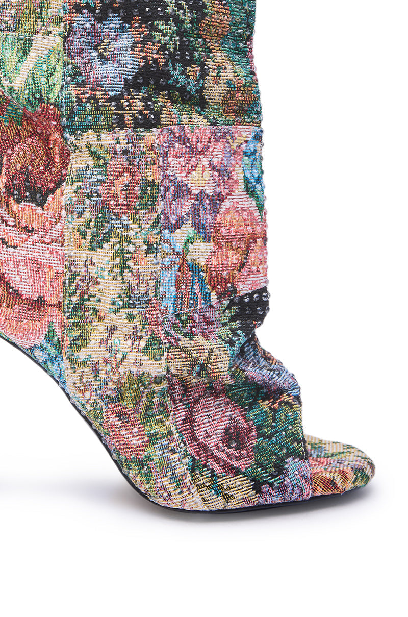 AZALEA WANG JONICE FLORAL RHINESTONE EMBELLISHED OPEN TOE BOOTIE