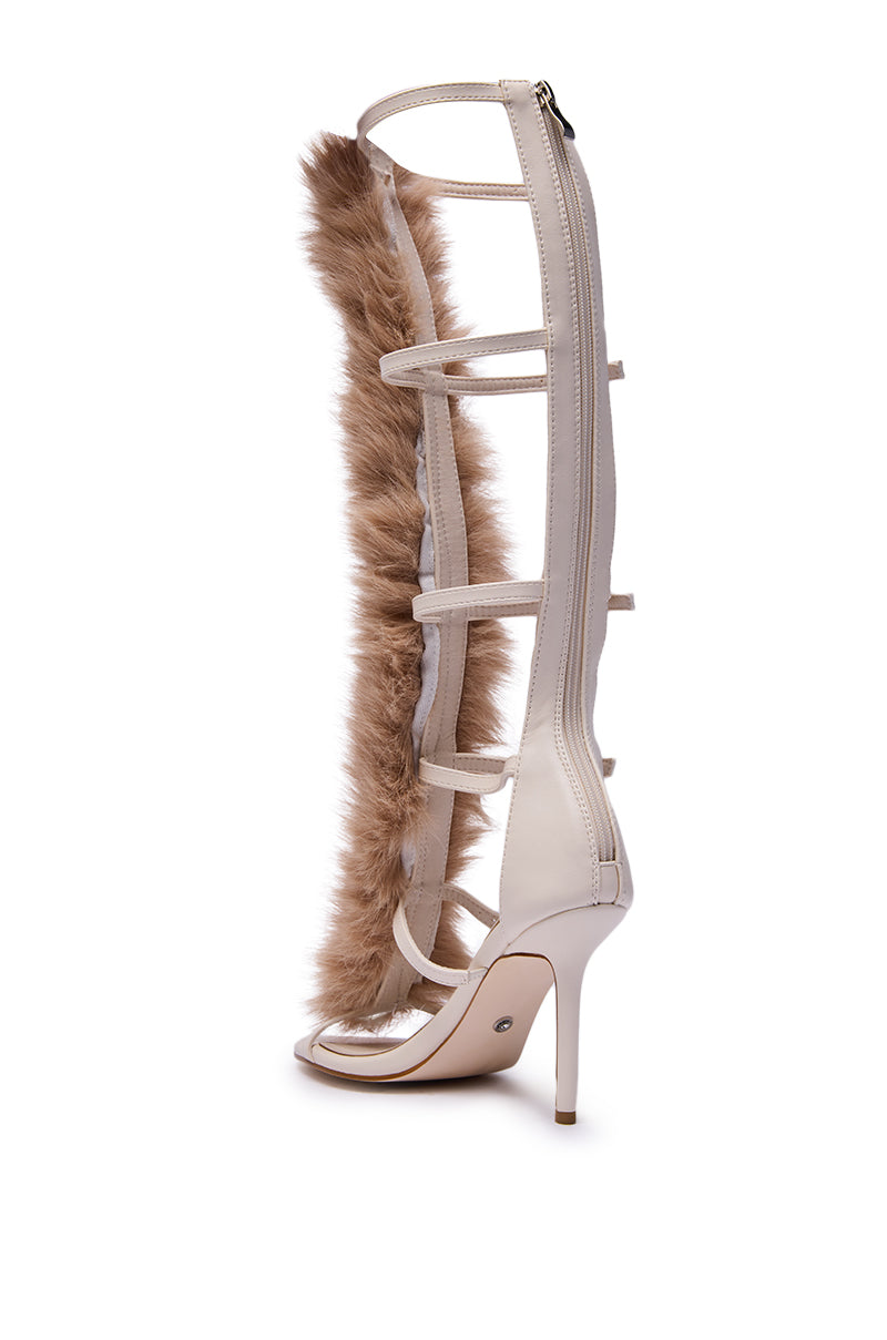 AZALEA WANG JUSTYCE IVORY FUR GLADIATOR SANDAL