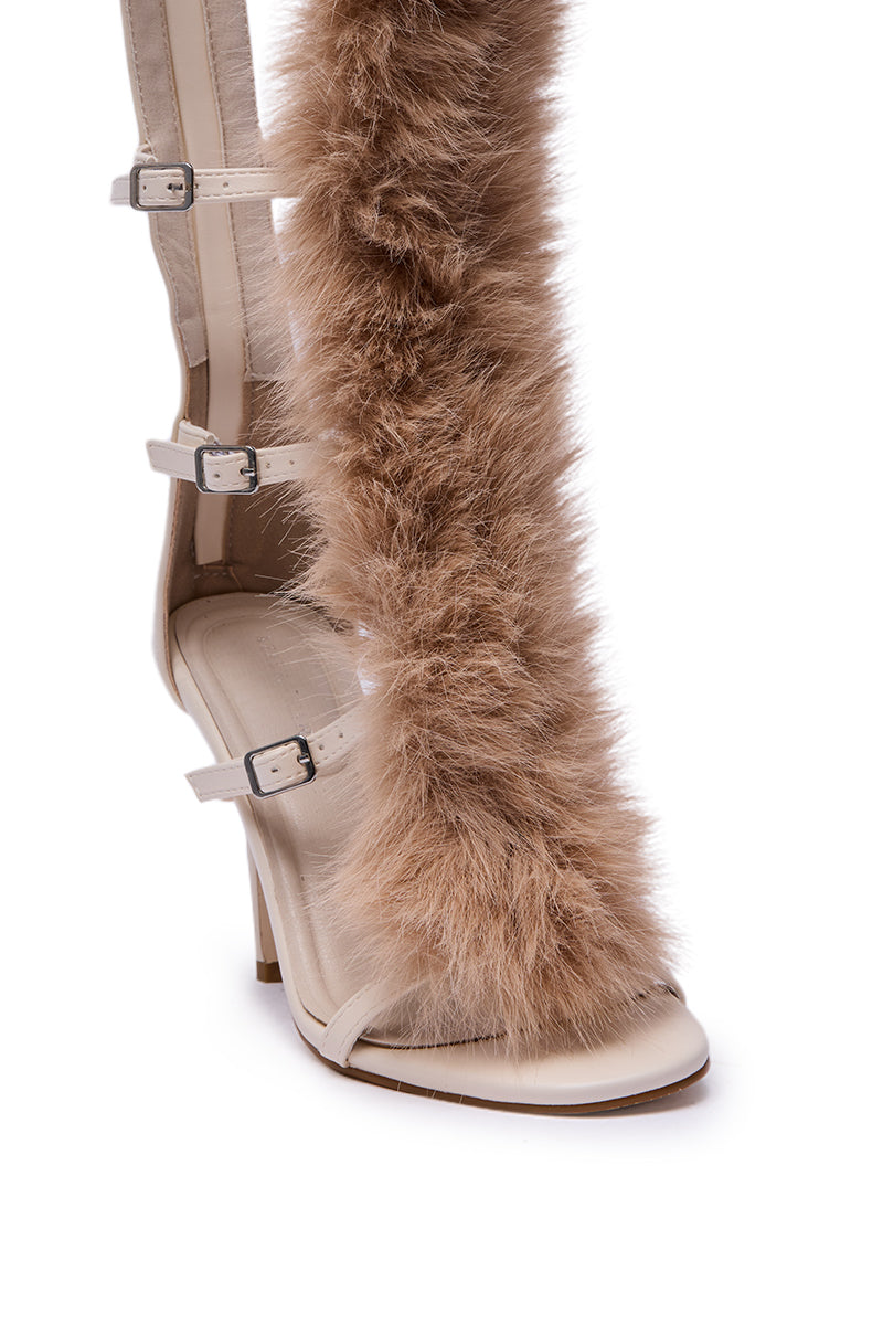 AZALEA WANG JUSTYCE IVORY FUR GLADIATOR SANDAL