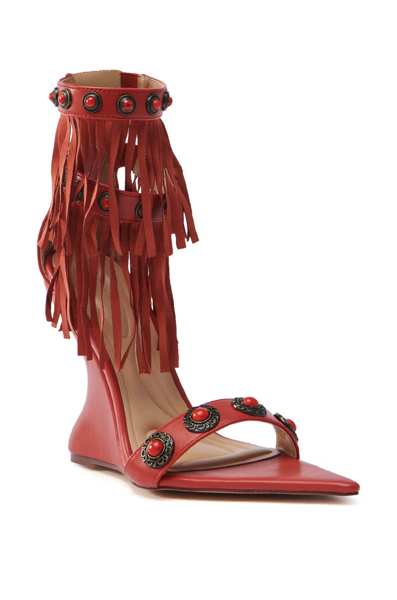 AZALEA WANG KALILA RED FRINGE SANDAL