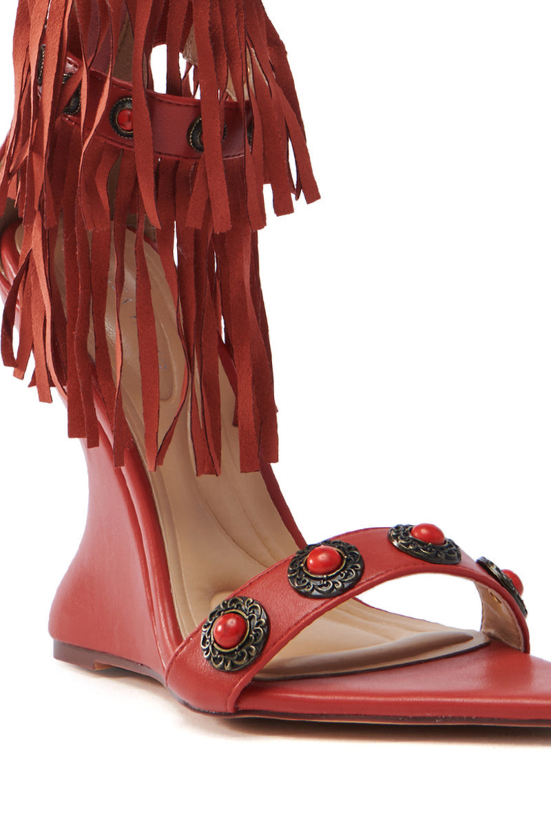 AZALEA WANG KALILA RED FRINGE SANDAL