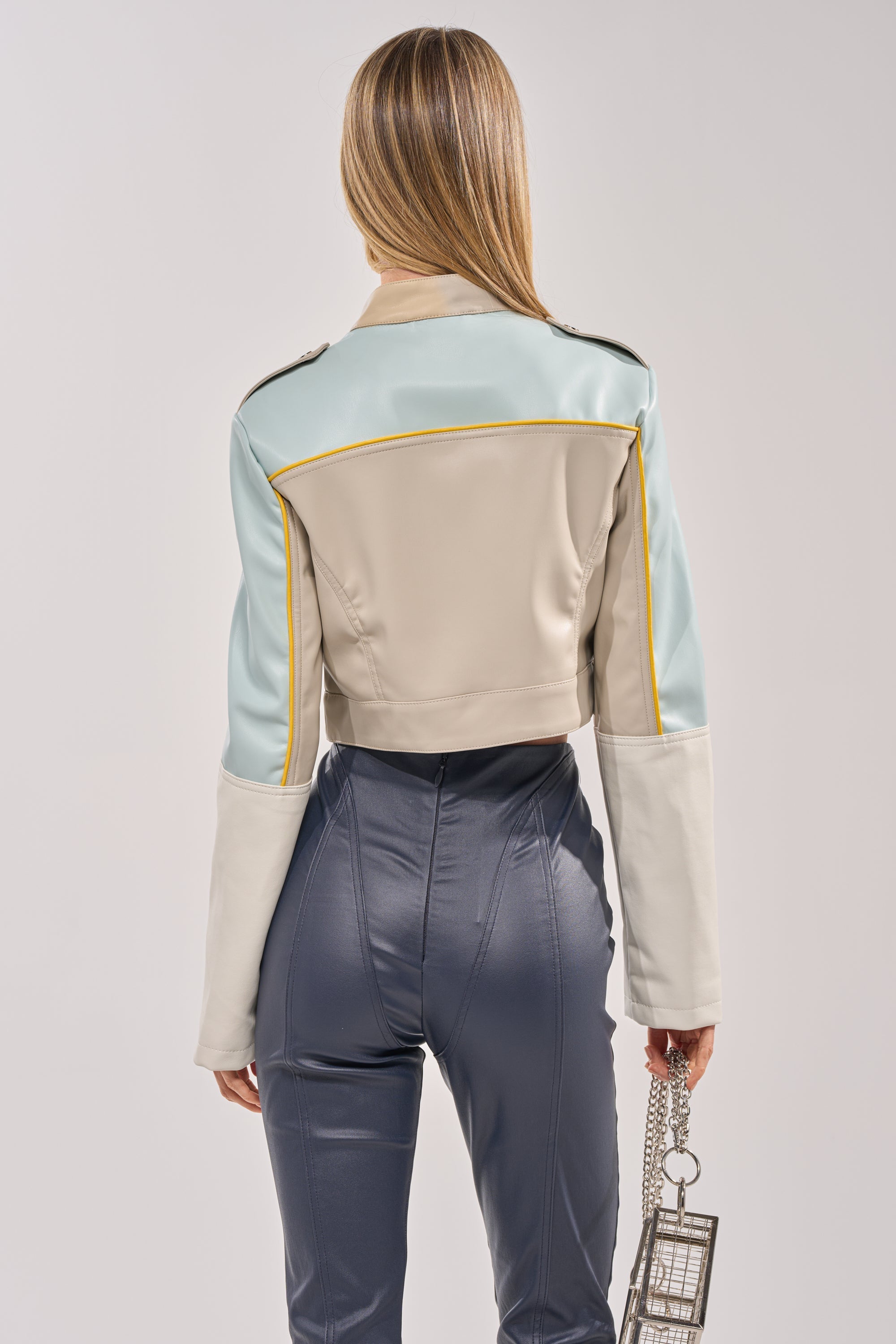 BETTER LUCK CROPPED MOTO IN LIGHT BLUE