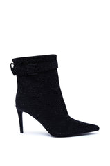 AZALEA WANG LAKSHMI BLACK SPARKLE RHINESTONE STILETTO BOOTIE