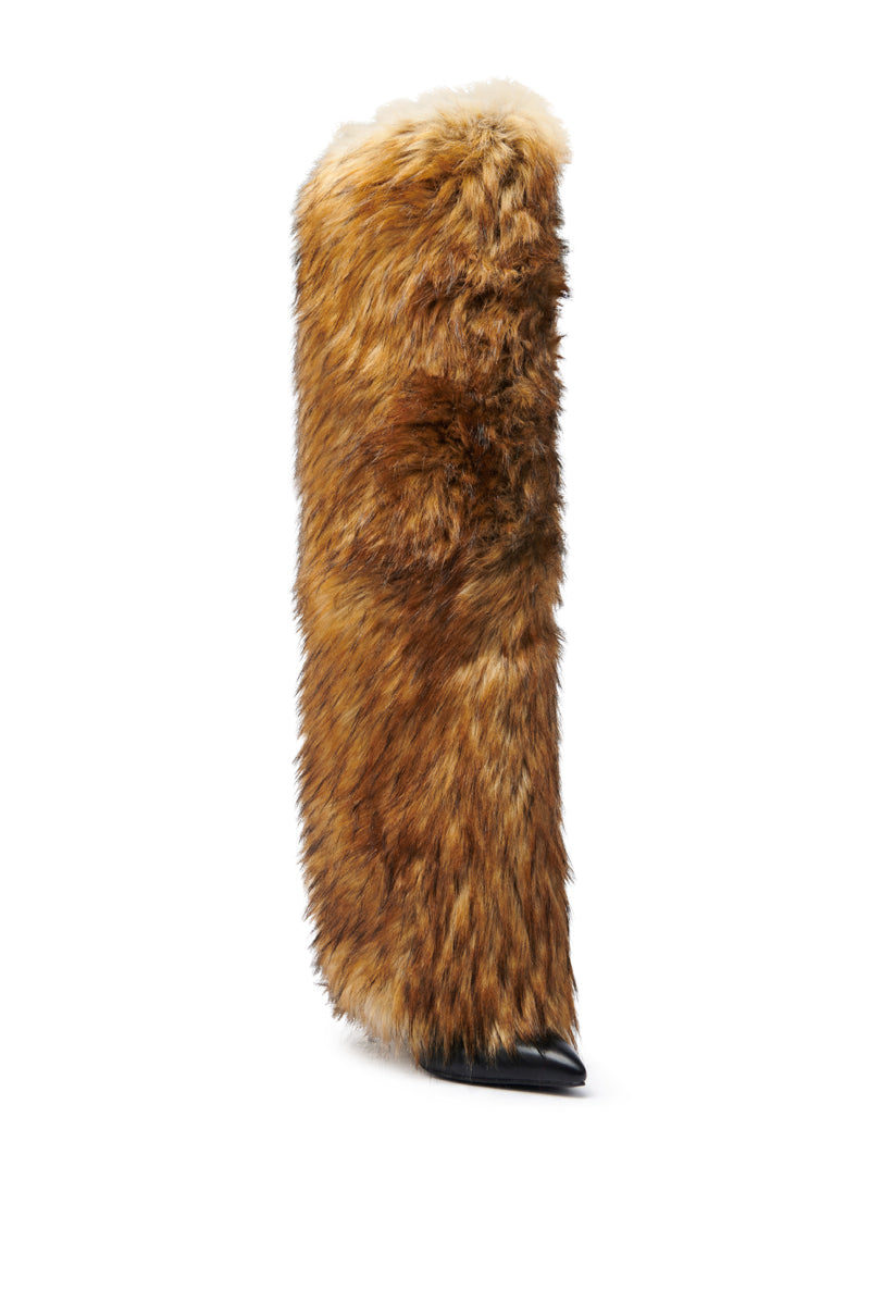 AZALEA WANG LANGLEYE BROWN THIGH HIGH FUR LUXE BOOT