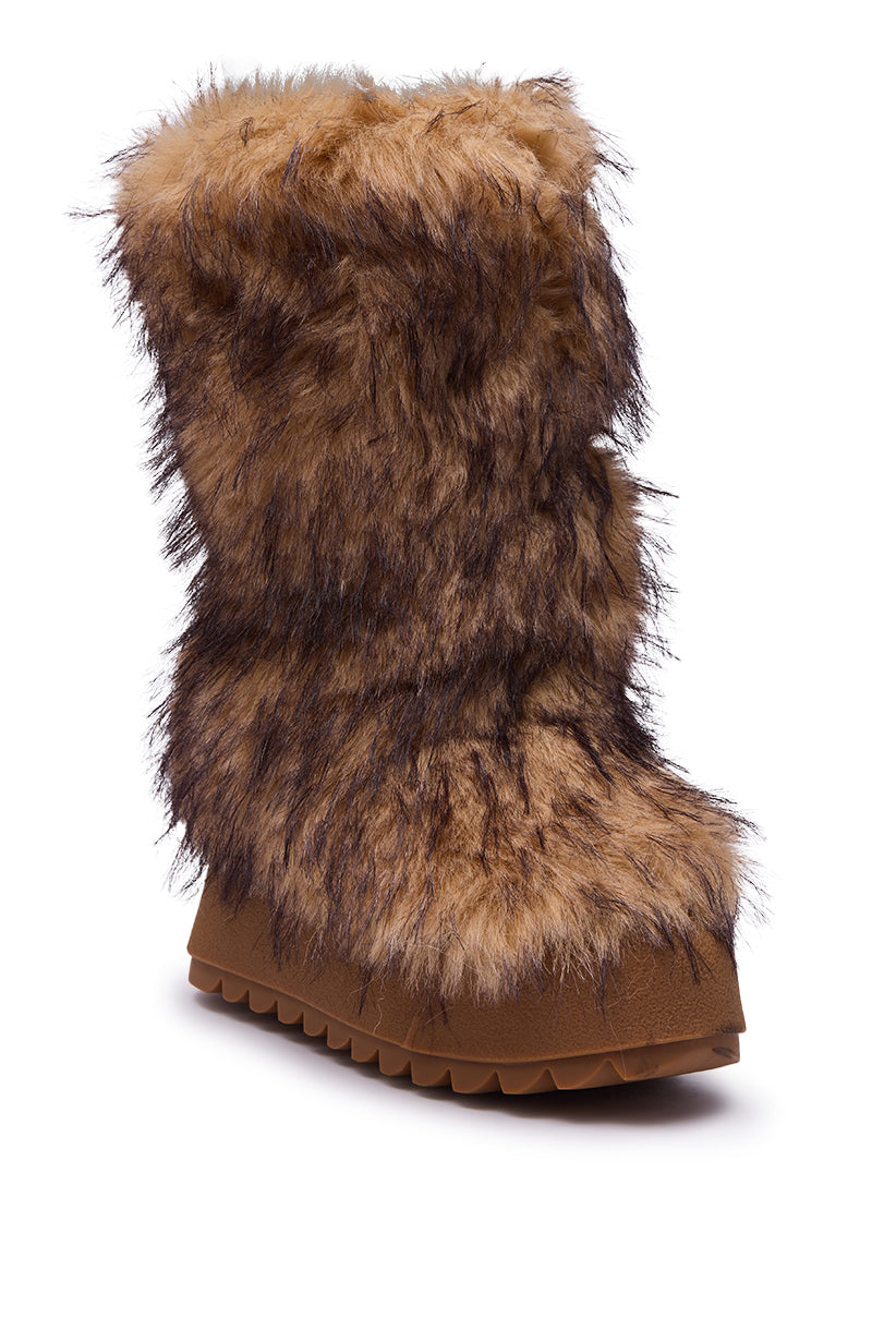 AZALEA WANG LEOPOLD BROWN MULTI FLAT FUR BOOT