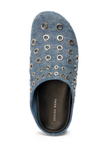 AZALEA WANG MARSHA DENIM GROMMET DETAIL FLAT