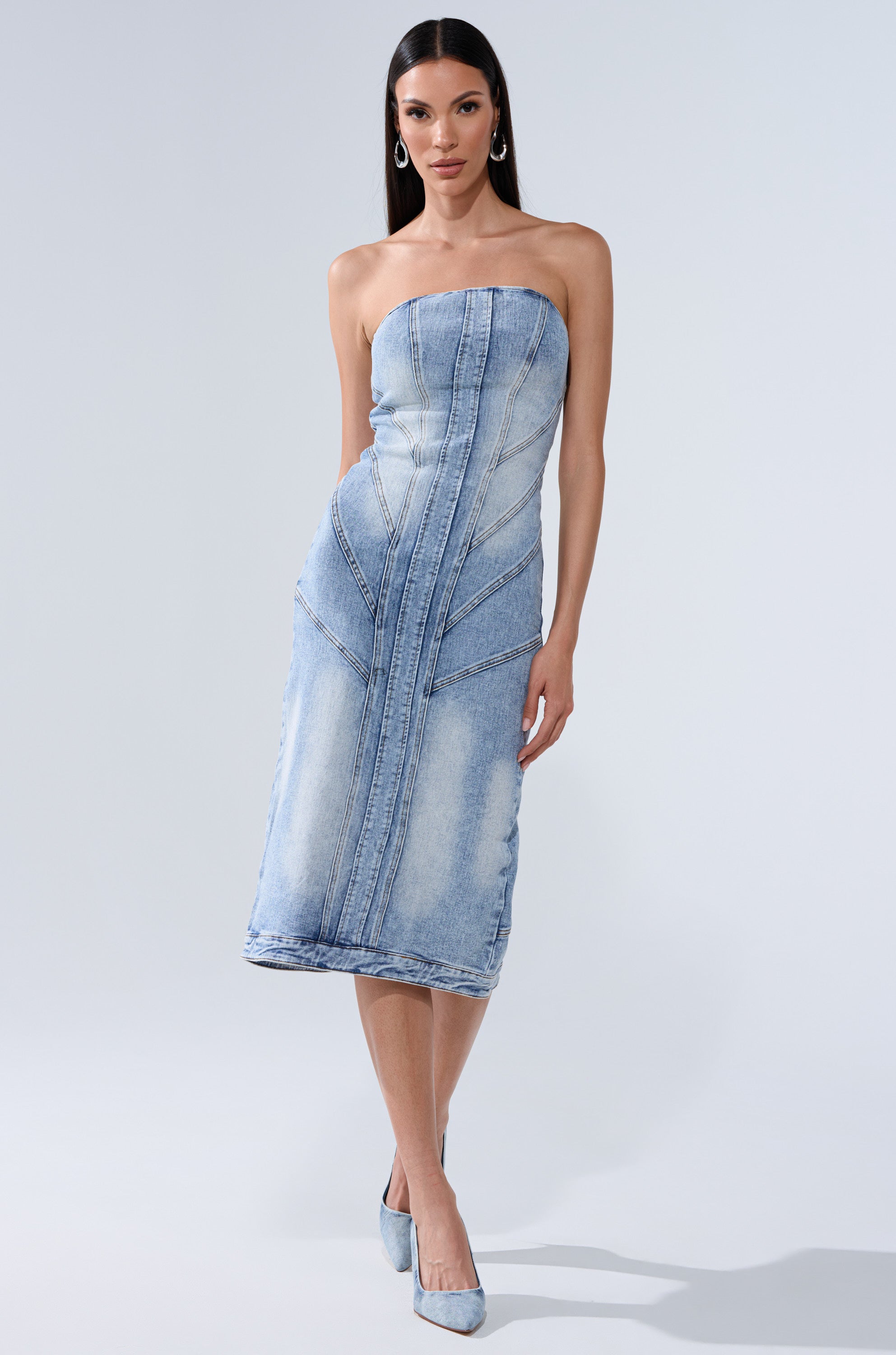 BROOKLYN BADDIE DENIM MIDI DRESS