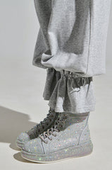 AZALEA WANG OTIS RHINESTONE HIGH TOP SNEAKER IN SILVER