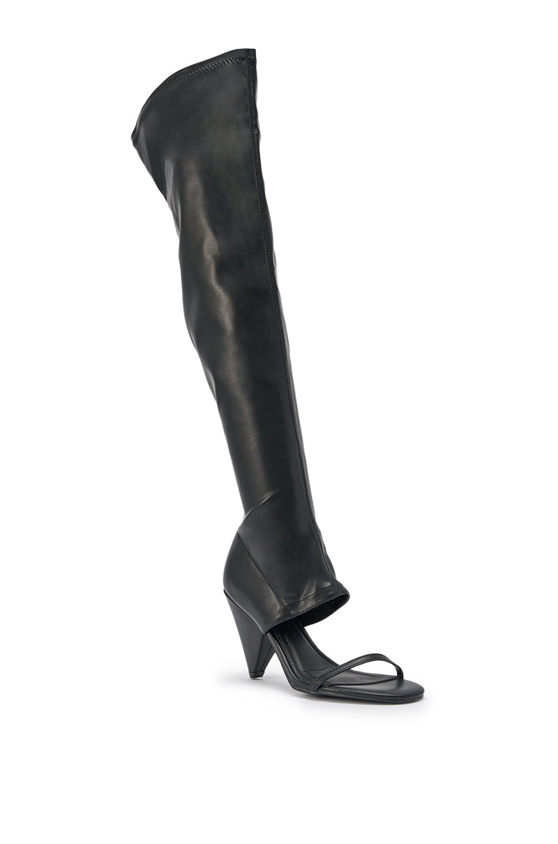 AZALEA WANG RAGNAR BLACK CHUNKY STRETCH PU OVER THE KNEE BOOT