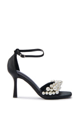 AZALEA WANG ROMILY BLACK WHITE PEARL SANDAL STILETTO
