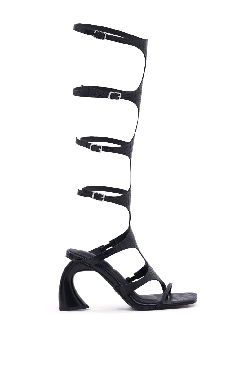 AZALEA WANG SEAMUS BLACK CROC NOVELTY HEEL SANDAL