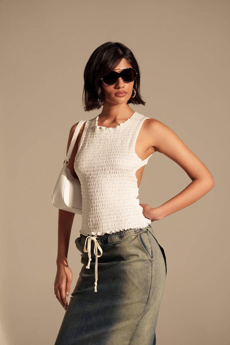 CHLOE OPEN BACK & SMOCKED BODY TOP