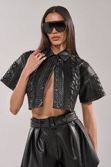BIKER BRAIDED LEATHER CROPPED BUTTON DOWN
