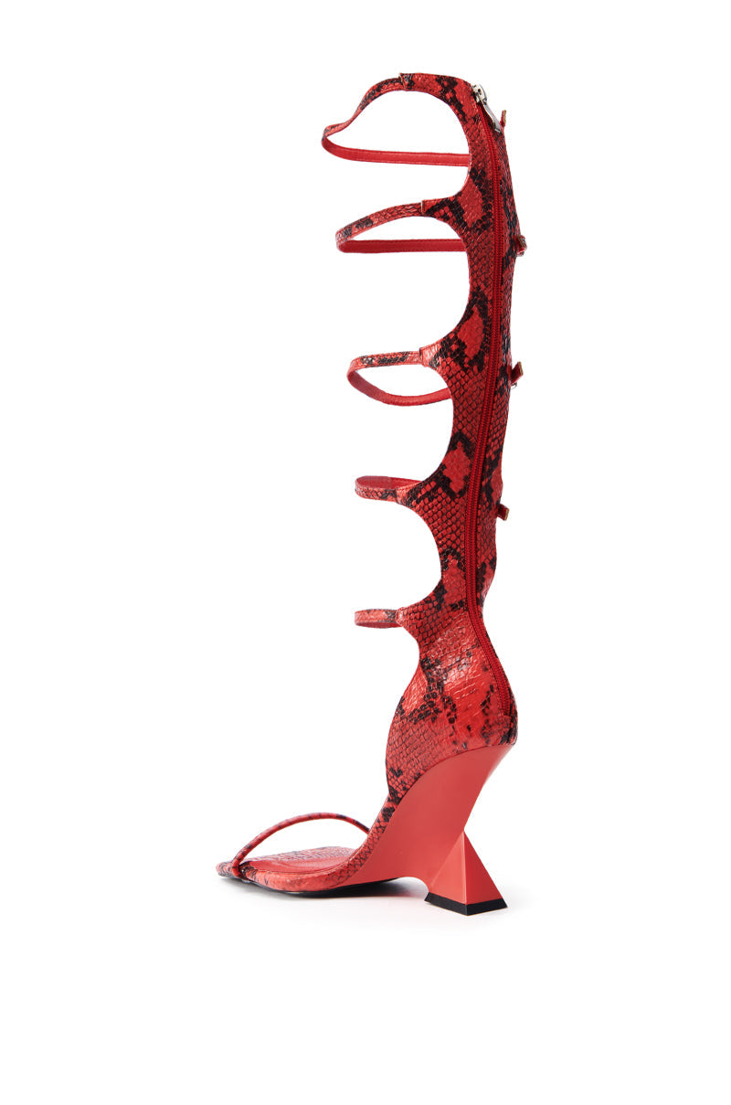 AZALEA WANG TAITEN RED SNAKE WEDGE SANDAL