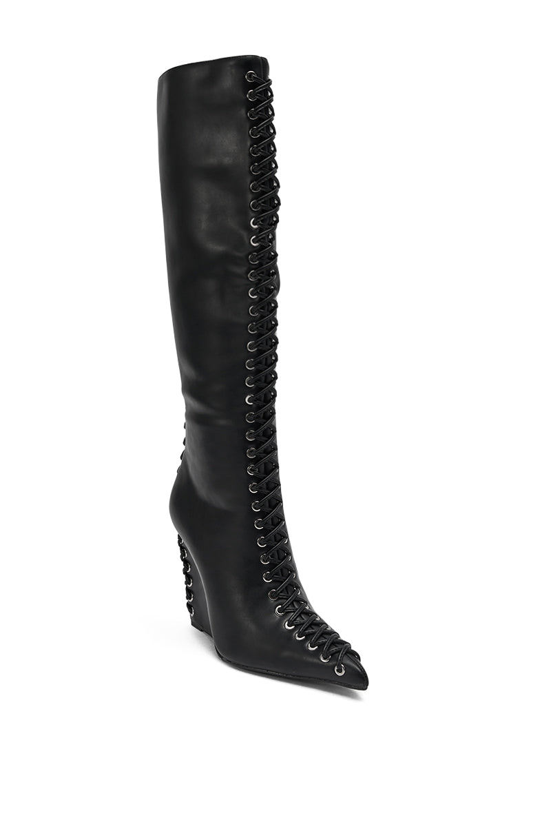 AZALEA WANG THAUMUS BLACK LACE UP WEDGE BOOT