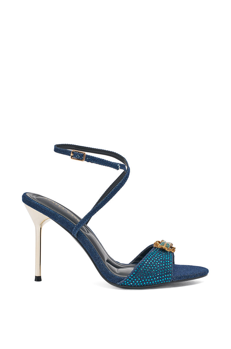 AZALEA WANG TREETOK DENIM RHINESTONE STILETTO SANDAL