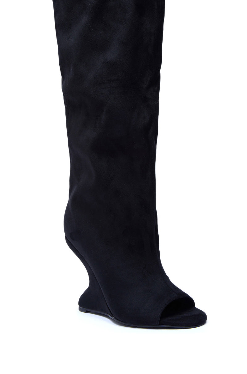 AZALEA WANG VINCENT BLACK FAUX SUEDE OPEN TOE BOOT