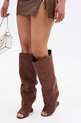 AZALEA WANG VINCENT BROWN SUEDE OPEN TOE BOOT