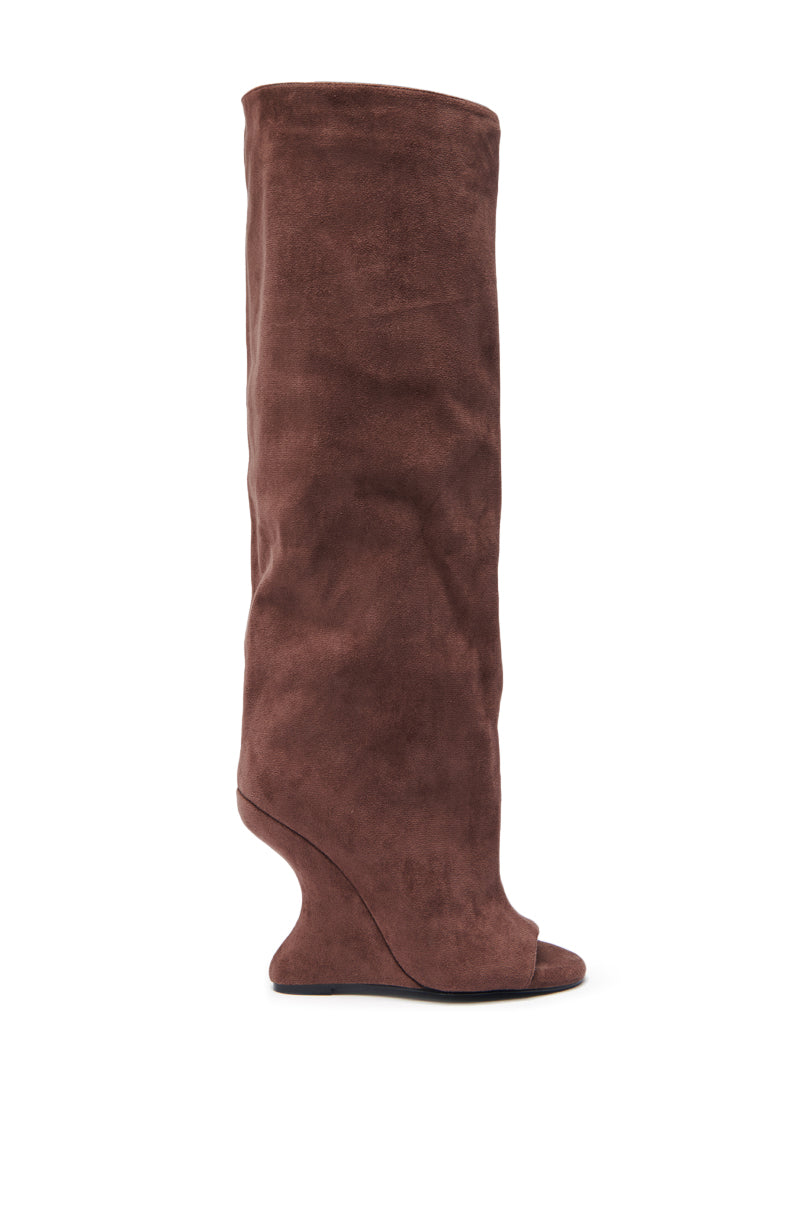 AZALEA WANG VINCENT BROWN SUEDE OPEN TOE BOOT
