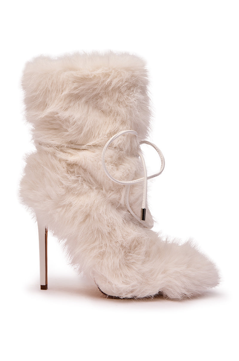 AZALEA WANG VITYA IVORY FUR BOOTIE