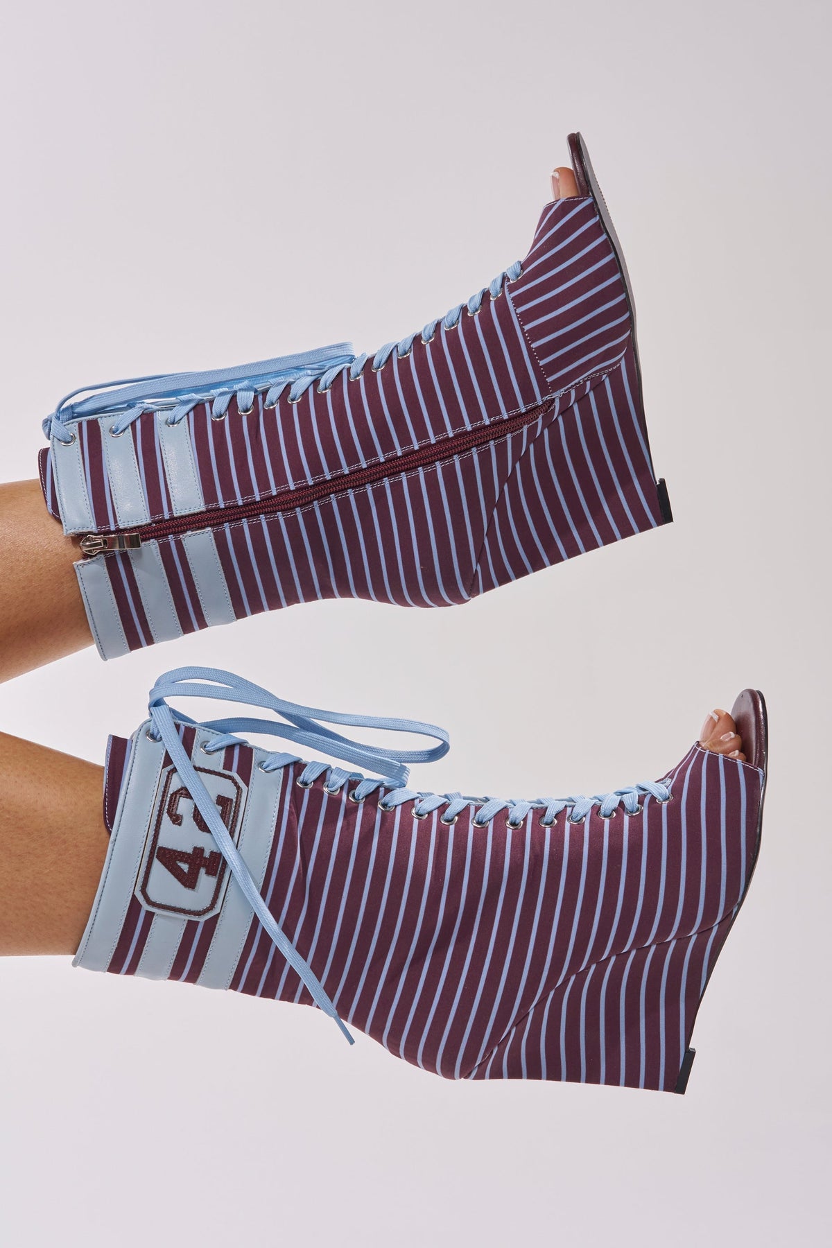 AZALEA WANG WYATT BLUE MULTI STRIPE WEDGE BOOTIE