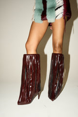 AZALEA WANG XANTARA FRINGE BURGUNDY STILETTO BOOT